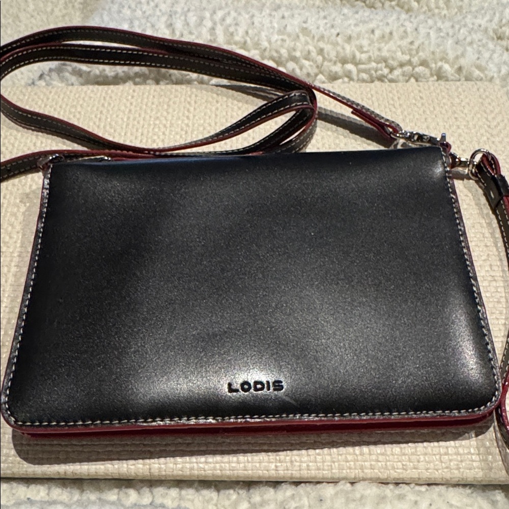 Lodis black leather Wallet / purse / Crossbody or wristlet NWOT